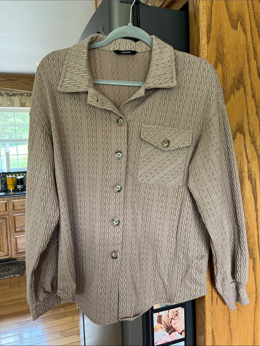 Textured Button-Front Shirt Jacket in Taupe - Women